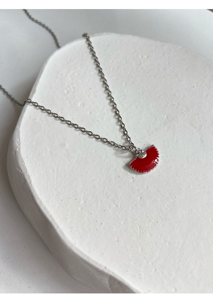 Collection Gümüş Mini Kırmızı Yelpaze Charm 45 cm Çelik Kolye
