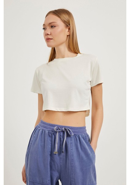 Bisiklet Yaka Crop Soft T-Shirt