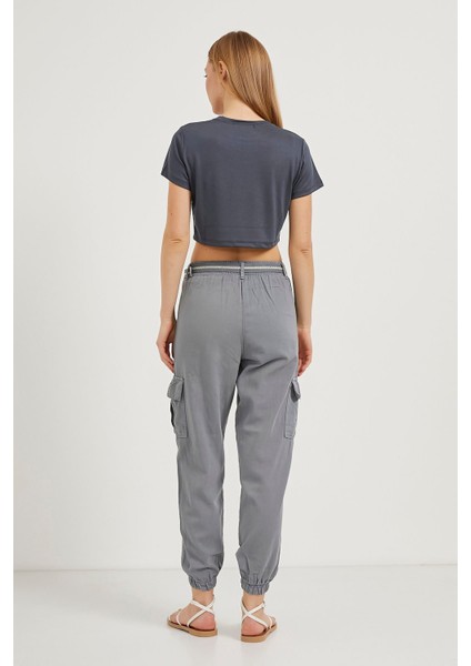 Bisiklet Yaka Crop Soft T-Shirt