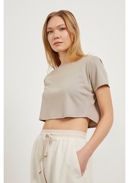 Bisiklet Yaka Crop Soft T-Shirt