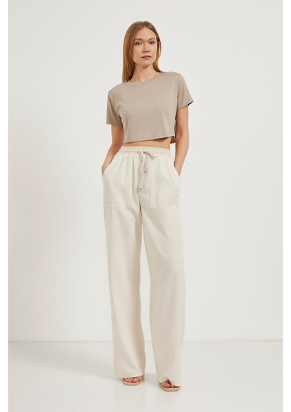 Bisiklet Yaka Crop Soft T-Shirt fiyatları