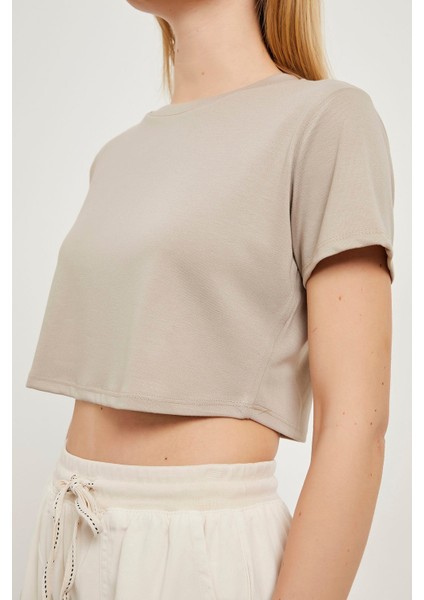 Bisiklet Yaka Crop Soft T-Shirt modelleri