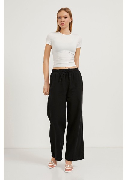 Paça Püsküllü Bol Paça Gabardin Pantolon