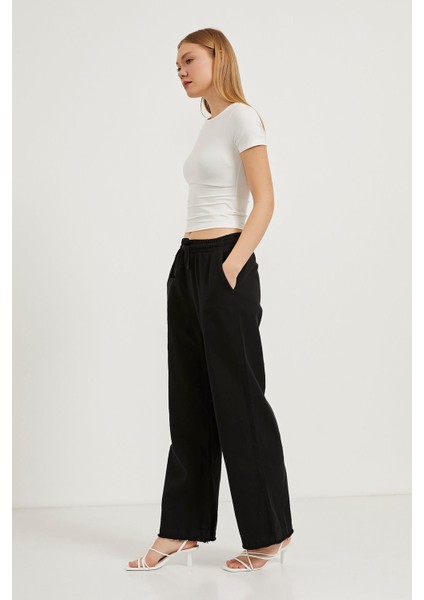 Paça Püsküllü Bol Paça Gabardin Pantolon
