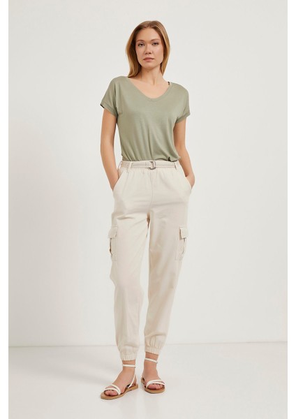 Palaska Kemerli Cep Detaylı Paça Lastikli Pantolon