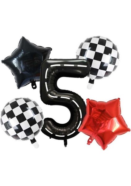 Siyah Yarış Pisti Damalı 5 Yaş Folyo Balon Set
