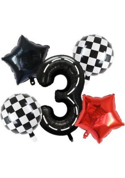 Siyah Yarış Pisti Damalı 3 Yaş Folyo Balon Set