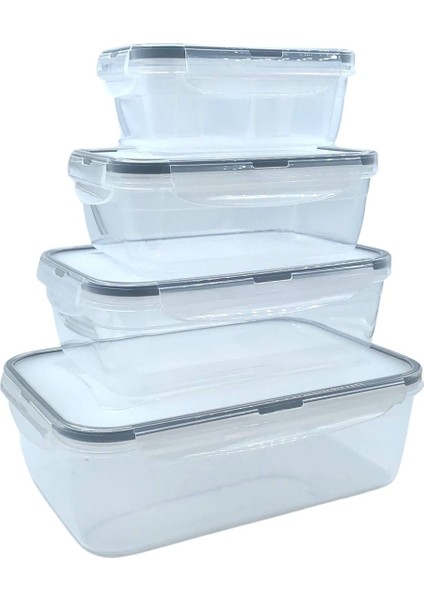 4&apos;lü Iç Içe Sızdırmaz Contalı Kilitli Kapaklı Plastik Erzak Saklama Kapları LC315 (4987)