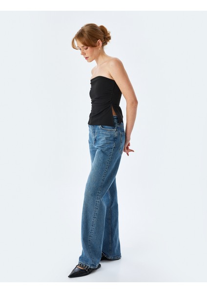 Krep Scuba Kumaş Drape Detaylı Asimetrik Straplez Üst