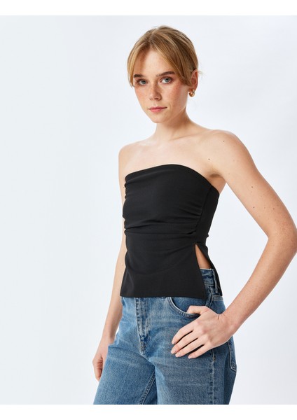 Krep Scuba Kumaş Drape Detaylı Asimetrik Straplez Üst fiyatları