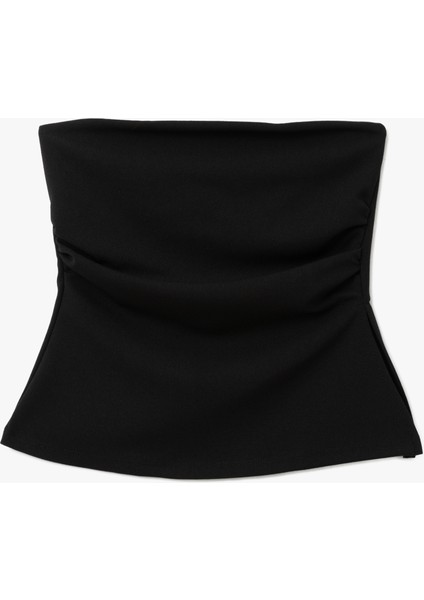 Krep Scuba Kumaş Drape Detaylı Asimetrik Straplez Üst modelleri