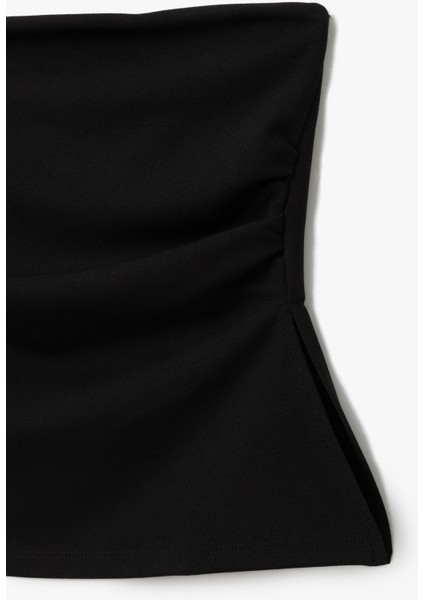 Krep Scuba Kumaş Drape Detaylı Asimetrik Straplez Üst indirimleri