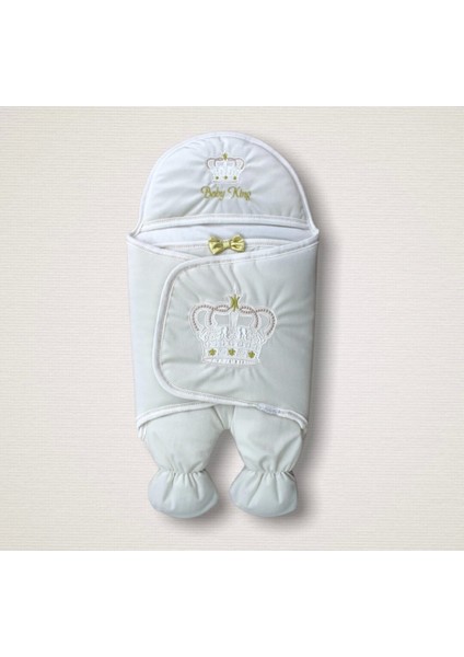 Yenidoğan King Baby Taç Nakışlı Ayaklı Erkek Bebek Kundak