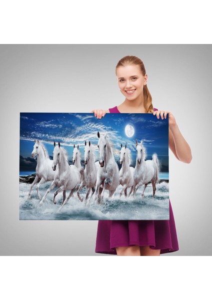 Sahildeki Koşan Beyaz Atlar TABLOSU-6580 fırsatları
