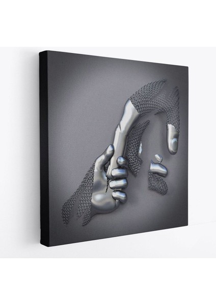 Metalik Efektli 3D Kanvas Poster, Modern Duvar Dekoru, Gümüş Kanvas TABLO-5357