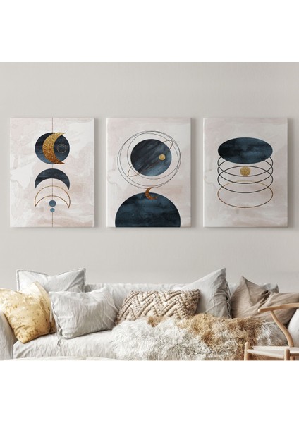 Duvar Tablo Seti 3 Parça Suluboya Soyut Sanat Koleksiyonu Dekoratif Tablo-Ab-2
