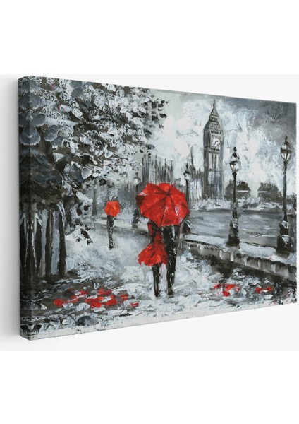 Londra Sokakları Yağlıboya Görünüm Dekoratif Kanvas Duvar TABLOSU-3497