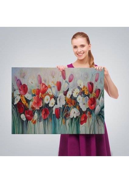 Kır Çiçekleri Yağlıboya Görünüm Dekoratif Kanvas Duvar TABLOSU-3581 fırsatları