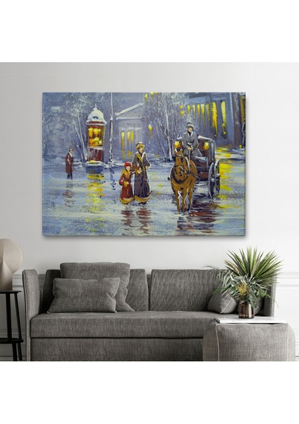 Eski Şehir ve At Arabası Yağlıboya Görünüm Dekoratif Kanvas Duvar TABLOSU-3573 fiyatları