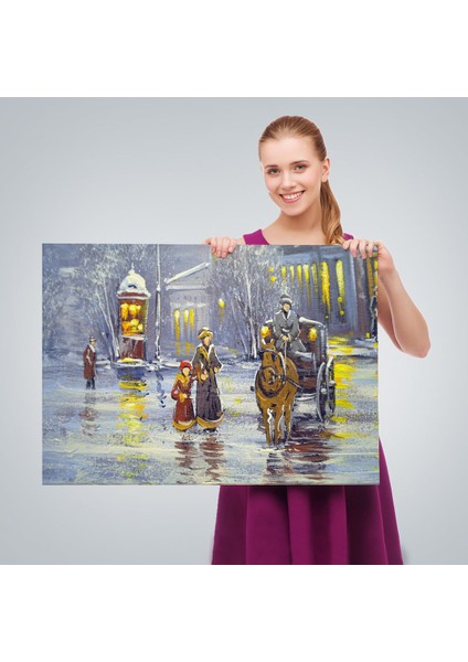 Eski Şehir ve At Arabası Yağlıboya Görünüm Dekoratif Kanvas Duvar TABLOSU-3573 fırsatları