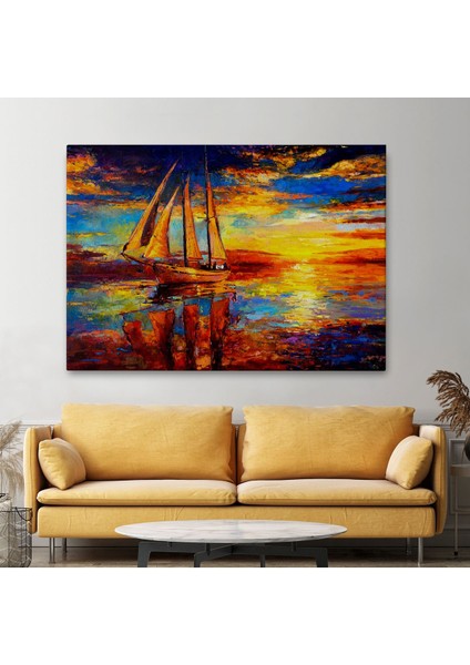 Deniz ve Yelkenli Manzarası Yağlıboya Görünüm Dekoratif Kanvas Duvar TABLOSU-3708 fiyatları