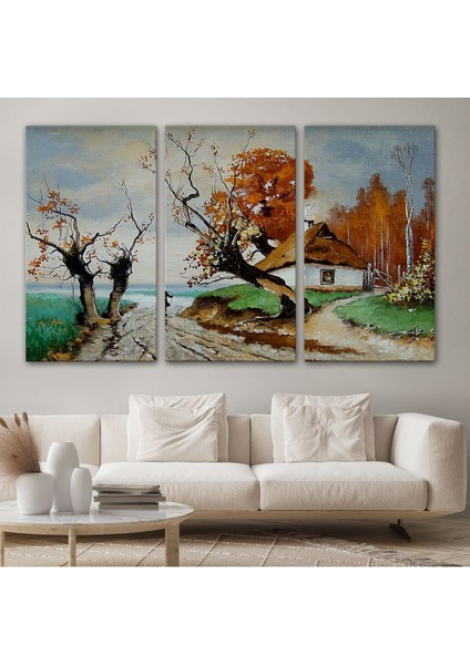 Sonbahar Köy Manzarası Dekoratif Duvar TABLOSU-3473 modelleri