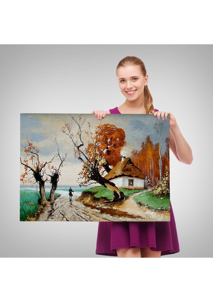 Sonbahar Köy Manzarası Dekoratif Duvar TABLOSU-3473 fırsatları
