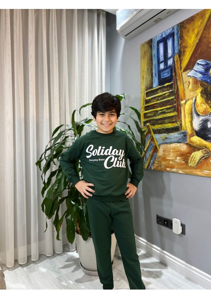 Erkek Çocuk Yeşil Soliday Baskılı Alt-Üst Takım