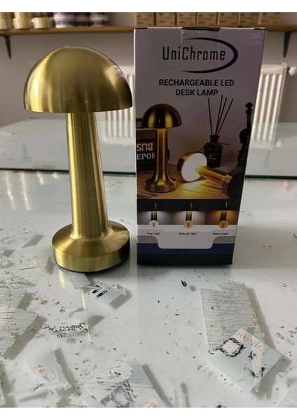 Dokunmatik Mantar Masa Lambası 3 Işık Renkli Şarjlı Masa Lambası Gold