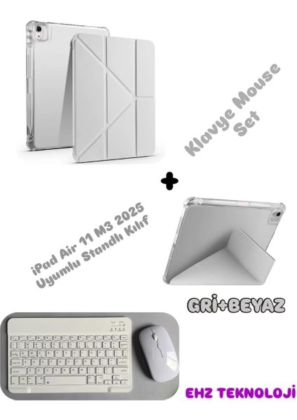 iPad Air 11 M3 2025 Uyumlu Standlı Tablet Kılıfı + Bluetooth Klavye Mouse Set