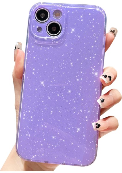 Iphone 15 Plus Uyumlu Kılıf Kamera Korumalı Parlak Işıltılı Simli Yıldızlı Renkli Slikon Kapak