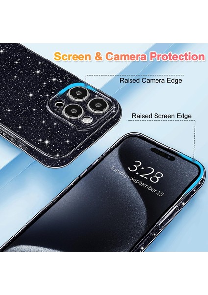 Iphone 15 Pro Uyumlu Kılıf Kamera Korumalı Parlak Işıltılı Simli Yıldızlı Renkli Slikon Kapak modelleri
