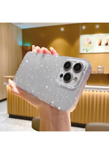 Iphone 13 Pro Uyumlu Kılıf Kamera Korumalı Parlak Işıltılı Simli Yıldızlı Renkli Slikon Kapak
