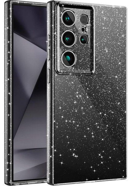 Samsung Galaxy S22 Ultra Uyumlu Kılıf Kamera Korumalı Parlak Işıltılı Simli Yıldızlı Slikon Kapak