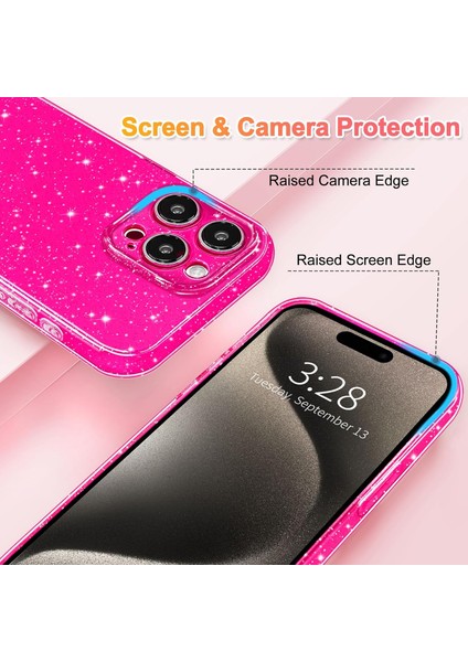 Iphone 15 Pro Uyumlu Kılıf Kamera Korumalı Parlak Işıltılı Simli Yıldızlı Renkli Slikon Kapak modelleri