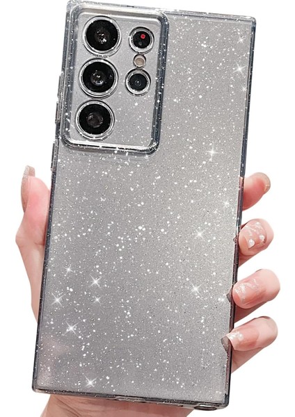 Samsung Galaxy S22 Ultra Uyumlu Kılıf Kamera Korumalı Parlak Işıltılı Simli Yıldızlı Slikon Kapak