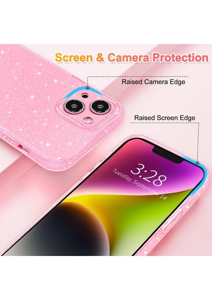 Iphone 13/14 Uyumlu Kılıf Kamera Korumalı Parlak Işıltılı Simli Yıldızlı Renkli Slikon Kapak modelleri