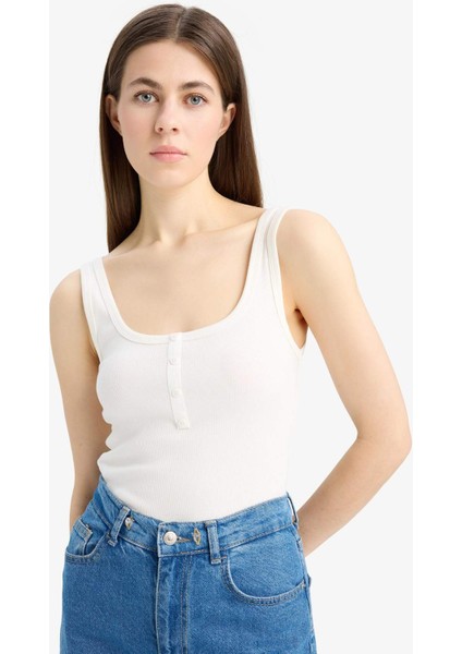Slim Fit Dar Kesim Kare Yaka Fitilli Kaşkorse Atlet E2173AX25SP