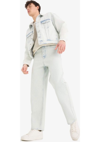 %100 Pamuk Baggy Fit Geniş Kalıp Normal Bel Düz Paça Jean Yıkamalı Pantolon D7317AX25SP