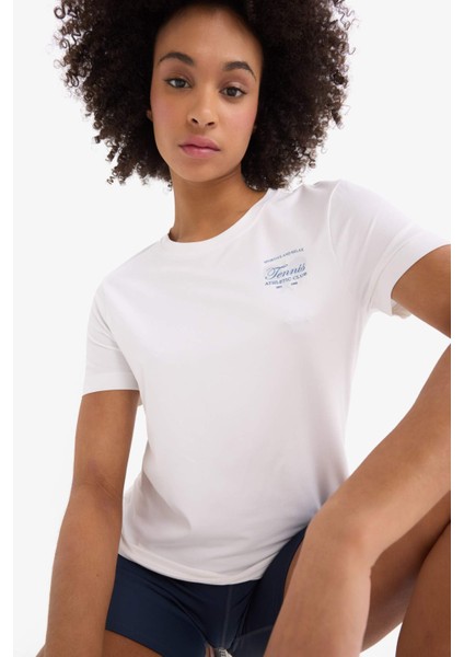 Fit Oversize Geniş Kalıp Bisiklet Yaka Slogan Baskılı Sporcu Kısa Kollu Tişört D9298AX25SP