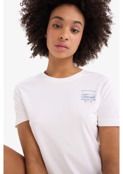 Fit Oversize Geniş Kalıp Bisiklet Yaka Slogan Baskılı Sporcu Kısa Kollu Tişört D9298AX25SP