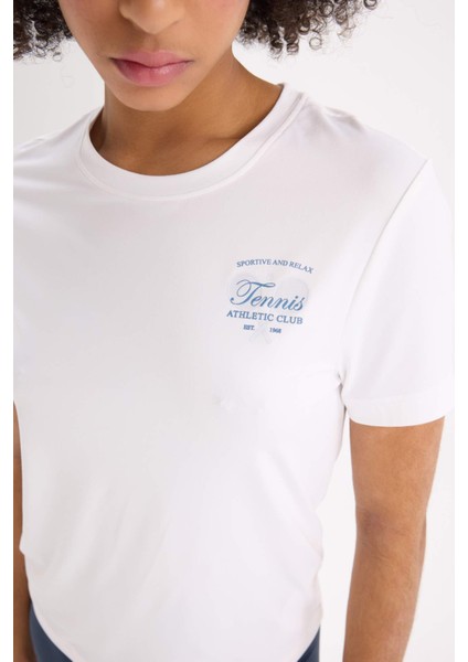 Fit Oversize Geniş Kalıp Bisiklet Yaka Slogan Baskılı Sporcu Kısa Kollu Tişört D9298AX25SP