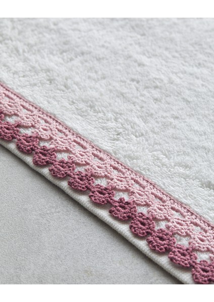 Flower Line Pamuklu Kroşeli Yüz Havlusu 50X80 cm Ekru - Pembe