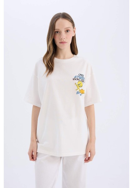 Coool Looney Tunes Oversize Geniş Kalıp Bisiklet Yaka Sırt Baskılı Kısa Kollu Tişört D9119AX25SM modelleri