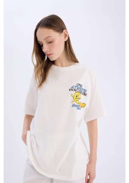 Coool Looney Tunes Oversize Geniş Kalıp Bisiklet Yaka Sırt Baskılı Kısa Kollu Tişört D9119AX25SM fırsatları