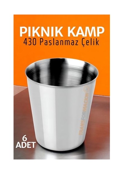 Paslanmaz Çelik Bardak Seti Kamp Piknik Bardağı 6 Adet