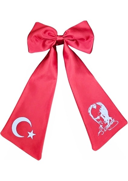 Ay Yıldız Atatürk Baskılı Fiyonklu Kırmızı Saç Tokası