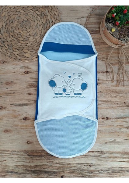 Yenidoğan Mutlu Fil Ailesi Nakışlı Çıt Çıt Kapamalı Bebek Kundak