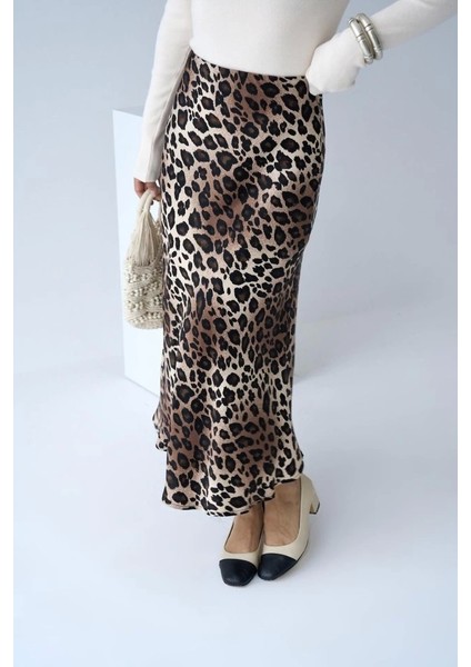 Midi Saten Etek - Leopar