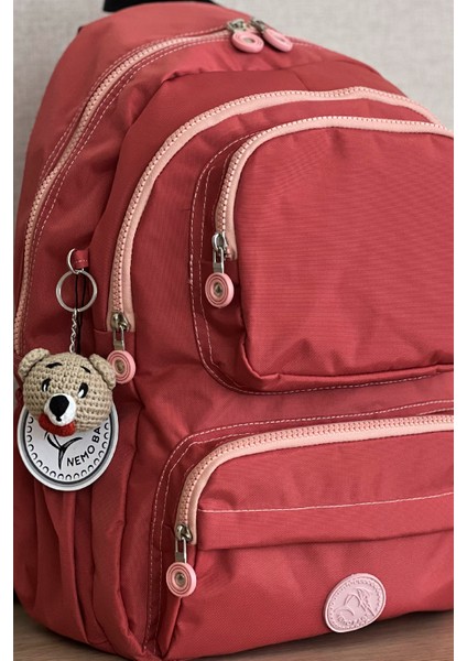 Orta Boy Okul Çantası Laptop ve Seyahat Sırt Çantası Su Geçirmez Ayıcık Anahtarlık Hediyeli
